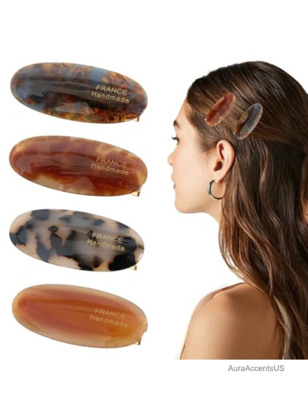 Acetate Hair Barrettes for Women, Vintage French Clips, Strong Hold, Non-Slip,